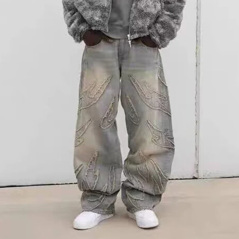Men'S Fashion With Baggy Jeans - 스트리트 고딕 레트로 하이 웨이스트 와이드