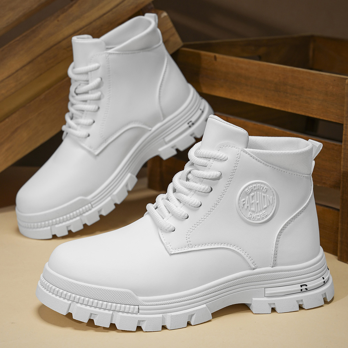 Men'S Fashion Footwear - 남성용 패셔너블한 사계절용 흰색 오토바이 부츠