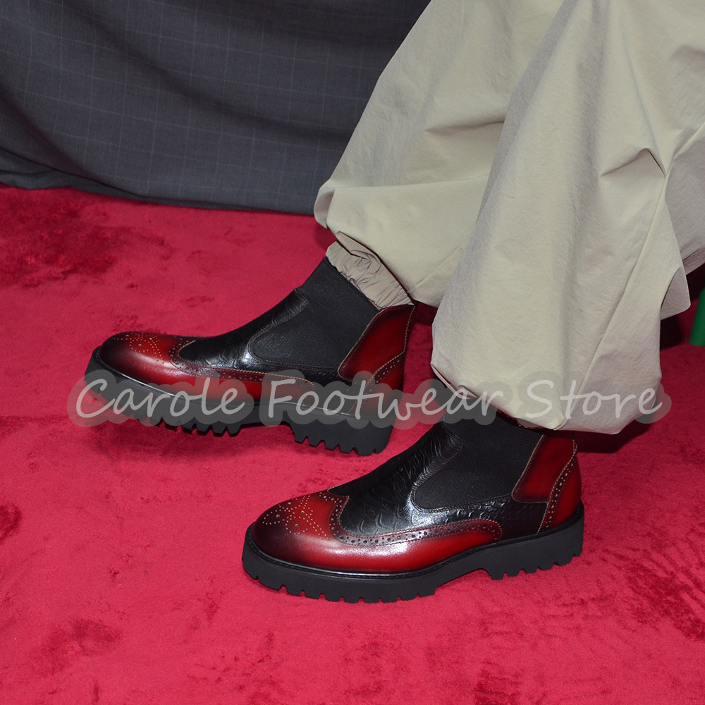 Men'S Fashion Footwear - 남성용 패션 엠보싱 브로그 첼시 부츠