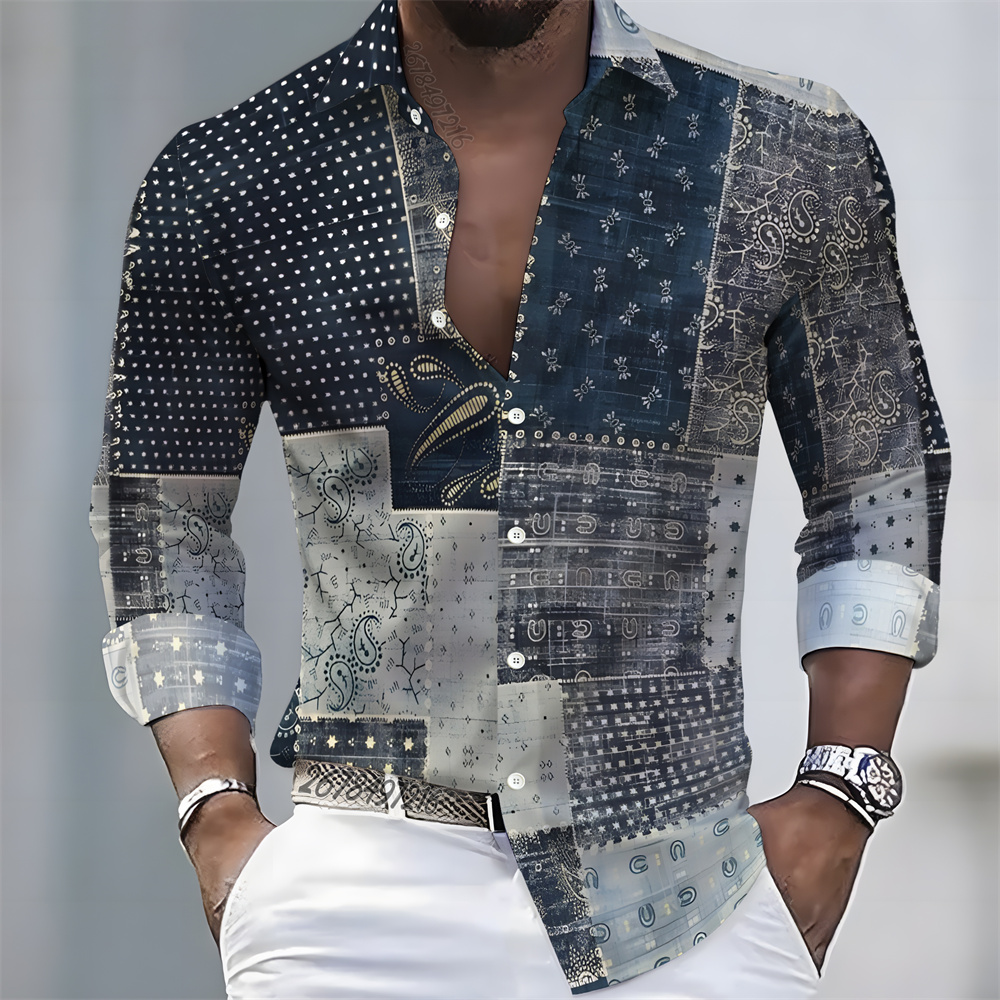 Mens Fashion Summer - 남성용 라이트 럭셔리 스타일 프린트 긴팔