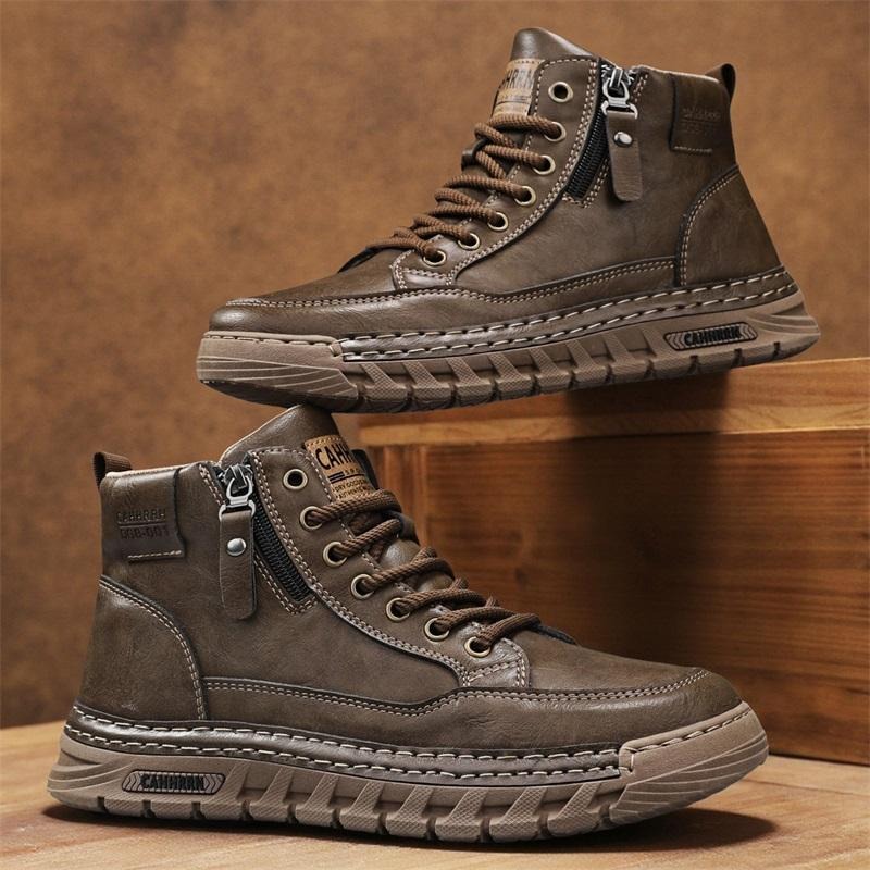Fashion Men'S Boots - 남성 가죽 하이탑 앵클 부츠 봄