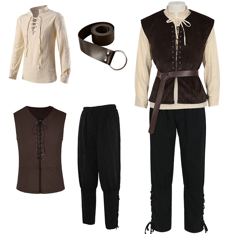 Mens Fashion Vest - 4피스 남성용 할로윈 르네상스 의상 세트