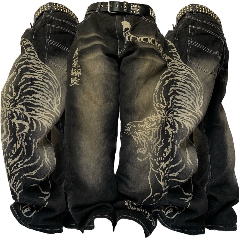Men'S Fashion With Baggy Jeans - 2025 패션 새로운 대형 패턴 인쇄