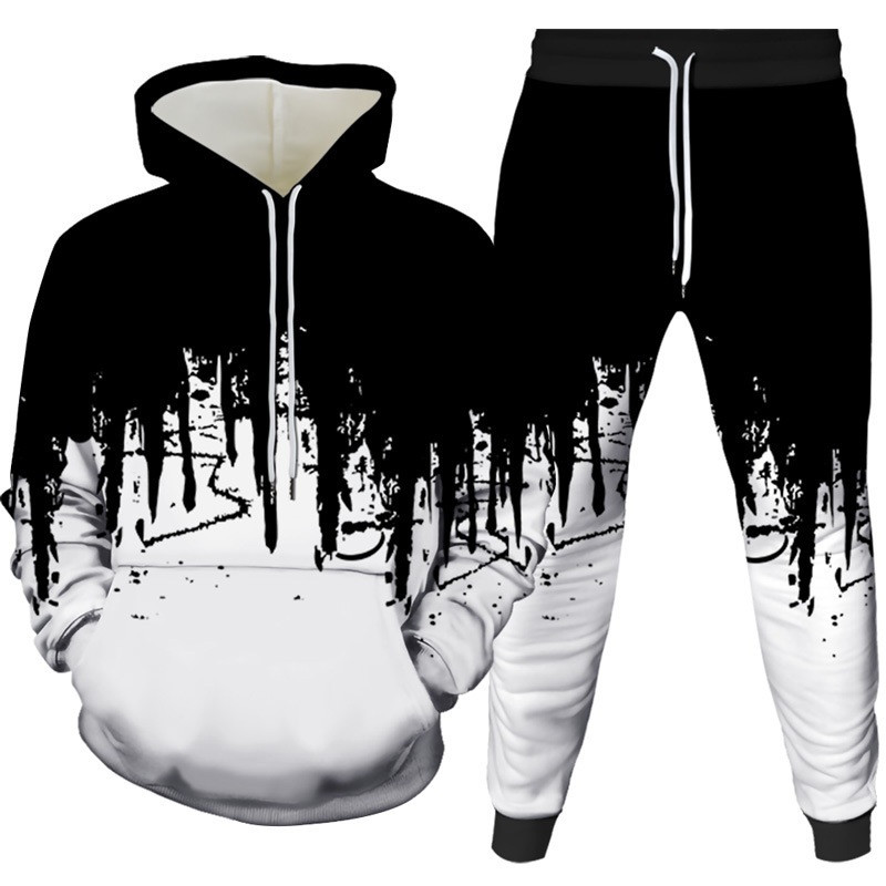 Men'S Fashion Clothing - 잉크 페인팅 3D 프린팅 후드티 팬츠