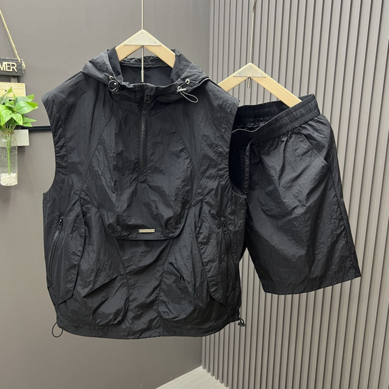 2피스 캐주얼하고 세련된 후드 조끼 반바지 세트 남성  - Mens Fashion Vest 리뷰 및 가격