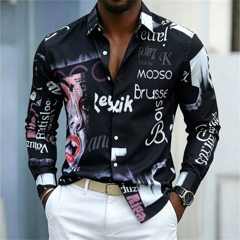 남성용 프린트 긴팔 셔츠, 슬림핏 칼라, 스트릿 스타일 - Mens Fashion Summer 리뷰 및 가격