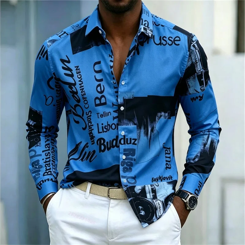 남성용 프린트 긴팔 셔츠, 슬림핏 칼라, 스트릿 스타일 - Mens Fashion Summer 리뷰 및 가격