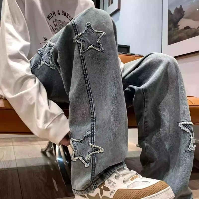 새로운 남성 스타 수 놓은 패션 헐렁한 청바지 Y2K  - Men'S Fashion With Baggy Jeans 리뷰 및 가격