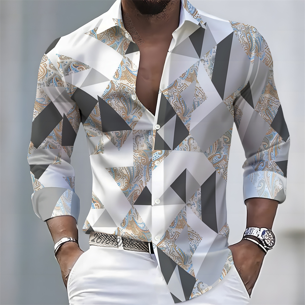 남성용 라이트 럭셔리 스타일 프린트 긴팔 셔츠, 레트로 - Mens Fashion Summer 리뷰 및 가격