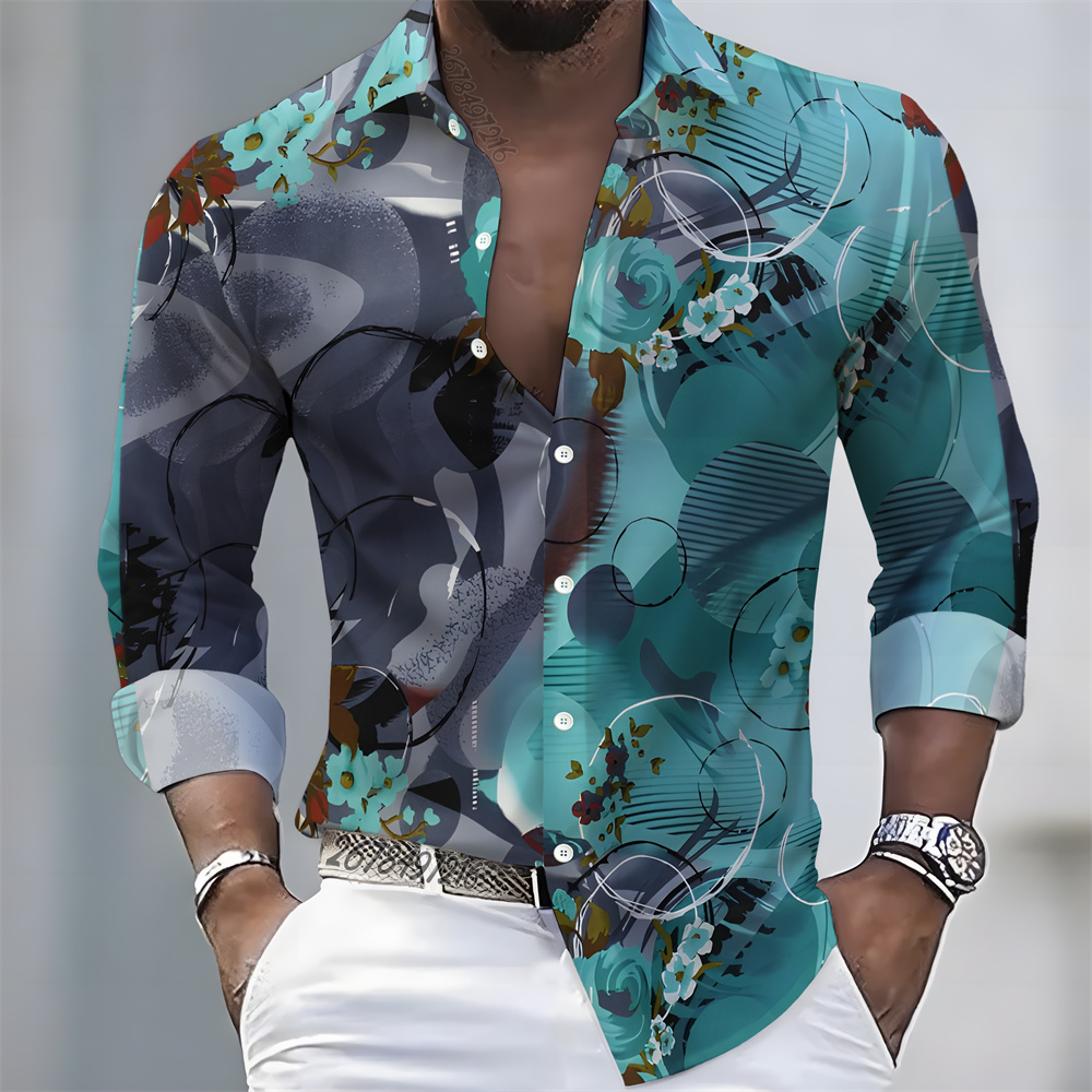 남성용 라이트 럭셔리 스타일 프린트 긴팔 셔츠, 레트로 - Mens Fashion Summer 리뷰 및 가격