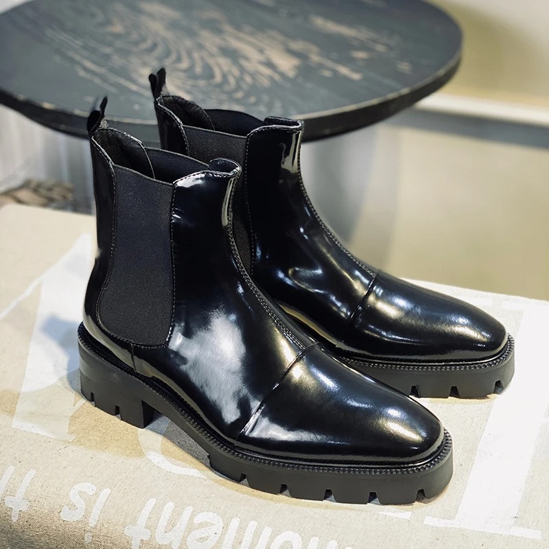 새로운 패션 블랙 첼시 부츠 남성용 스퀘어 토 두꺼운  - Mens Fashion Dress Shoes 리뷰 및 가격