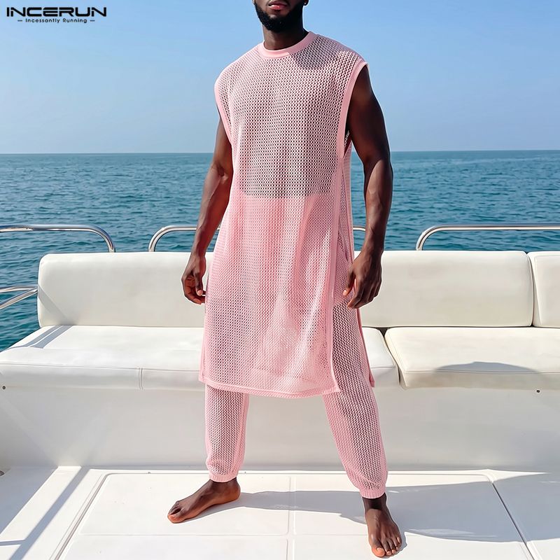 INCERUN 남성 세트 메쉬 시스루 민소매 불규칙 조 - Mens Fashion Summer 리뷰 및 가격