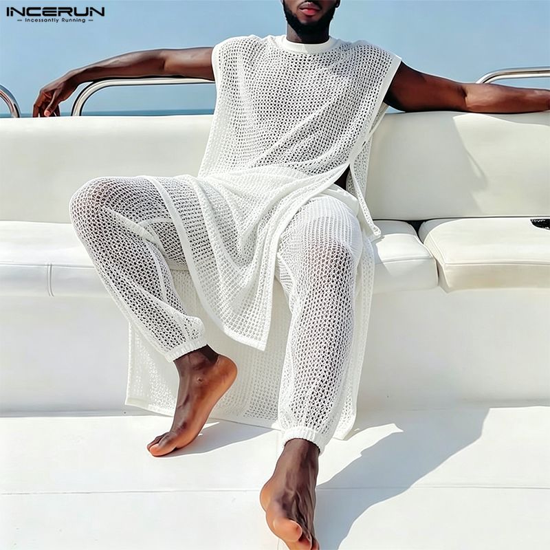 INCERUN 남성 세트 메쉬 시스루 민소매 불규칙 조 - Mens Fashion Summer 리뷰 및 가격