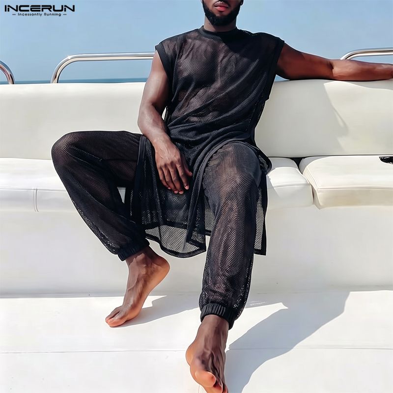 INCERUN 남성 세트 메쉬 시스루 민소매 불규칙 조 - Mens Fashion Summer 리뷰 및 가격