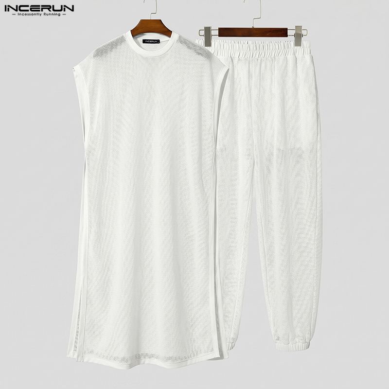 INCERUN 남성 세트 메쉬 시스루 민소매 불규칙 조 - Mens Fashion Summer 리뷰 및 가격
