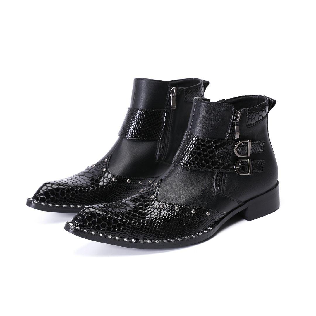 패션 리벳 포인티드 토 남성용 정품 가죽 오토바이 앵클 - Mens Fashion Dress Shoes 리뷰 및 가격