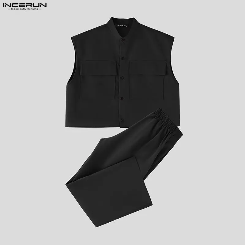 INCERUN 남성 세트 솔리드 민소매 크롭 탑 셔츠  - Men'S Fashion Looks 리뷰 및 가격