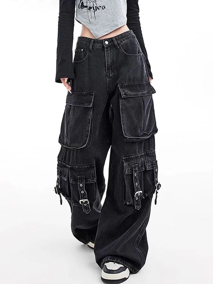 블랙 고딕 펑크 멀티 포켓 지퍼 데님 청바지 남녀공용  - Men'S Fashion With Baggy Jeans 리뷰 및 가격