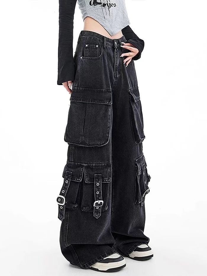 블랙 고딕 펑크 멀티 포켓 지퍼 데님 청바지 남녀공용  - Men'S Fashion With Baggy Jeans 리뷰 및 가격