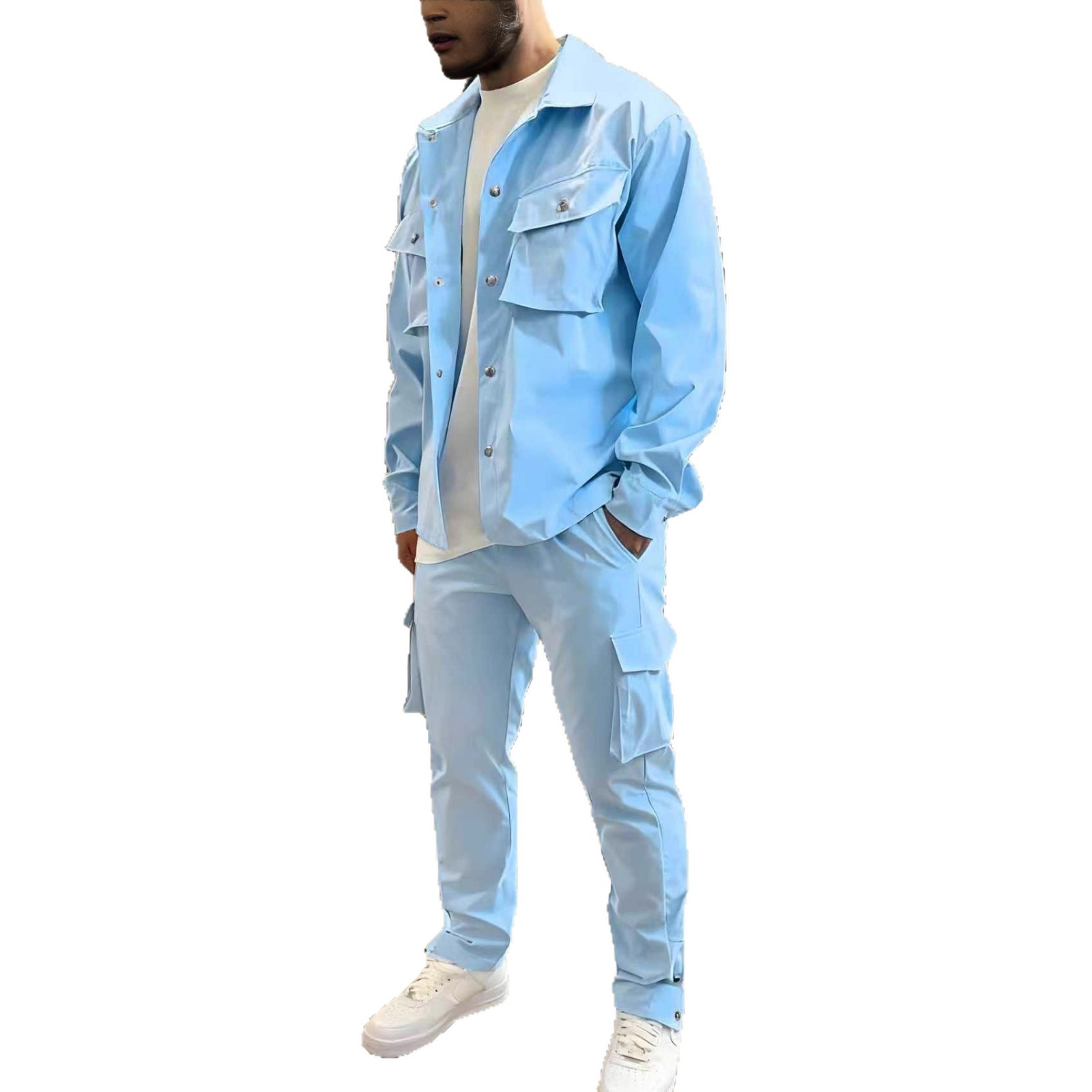 패션 남성 캐주얼 툴링 멀티 포켓 긴팔 재킷 바지 세트 - Jacket Mens Fashion 리뷰 및 가격