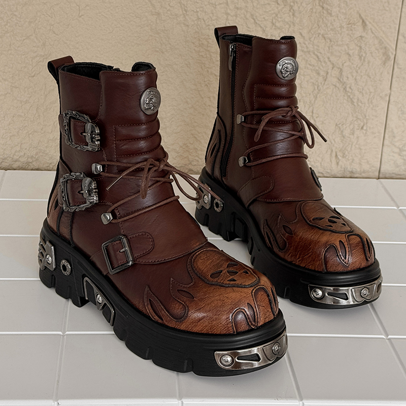 남성 키높이 펑크 스타일 해골 불꽃 메탈 버클 두꺼운  - Fashion Men'S Boots 리뷰 및 가격