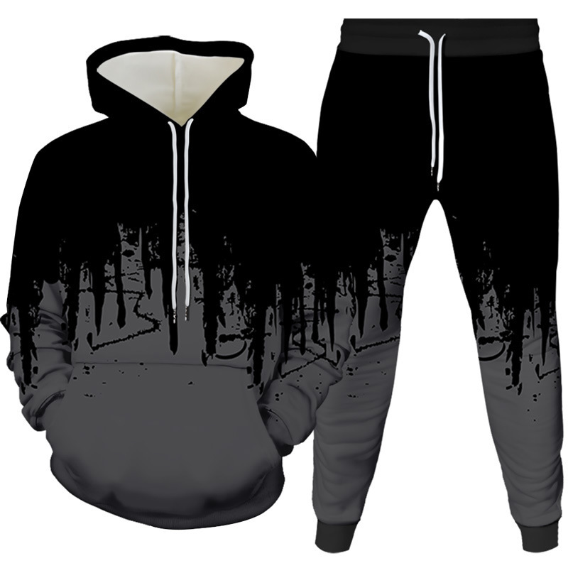 잉크 페인팅 3D 프린팅 후드티 팬츠 세트 남성 패션  - Men'S Fashion Clothing 리뷰 및 가격